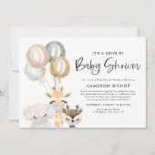 ジャングル動物のベビーシャワーによる検疫車 招待状 (正面)