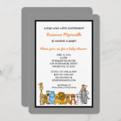 ジャングル動物のベビーシャワーは中立性を誘います 招待状 (正面/裏面)