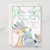 ジャングル動物のベビーシャワー招待状、シャワーテンプレート シーズンカード (正面)