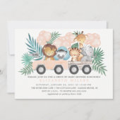 ジャングル動物の女の子ベビーシャワーでドライブ 招待状 (正面)