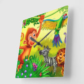 ジャングル動物の子どもの時計 スクエア壁時計 (傾斜)