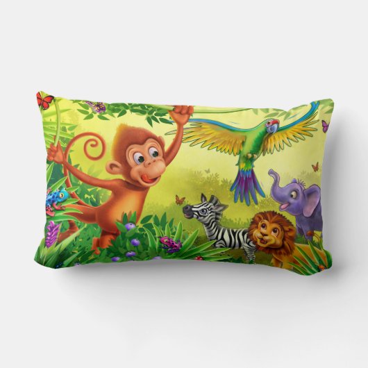 ジャングル動物の子ども用枕 ランバークッション (裏面)