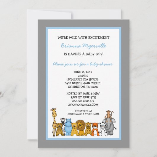 ジャングル動物の少年がシャワー招待状 招待状 (正面)