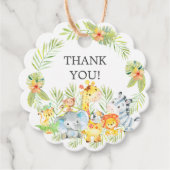 ジャングル動物の少年の赤ちゃんシャワーお願いギフトラベル フェイバータグ (正面)