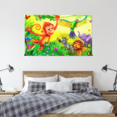 ジャングル動物の巨大なキャンバスキッドのベッドルームプリント キャンバスプリント (インサイチュ (寝室))