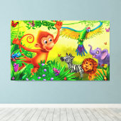 ジャングル動物の巨大なキャンバスキッドのベッドルームプリント キャンバスプリント (インサイチュ (ウッドフロア))