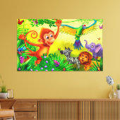 ジャングル動物の巨大なキャンバスキッドのベッドルームプリント キャンバスプリント (インサイチュ (リビング))