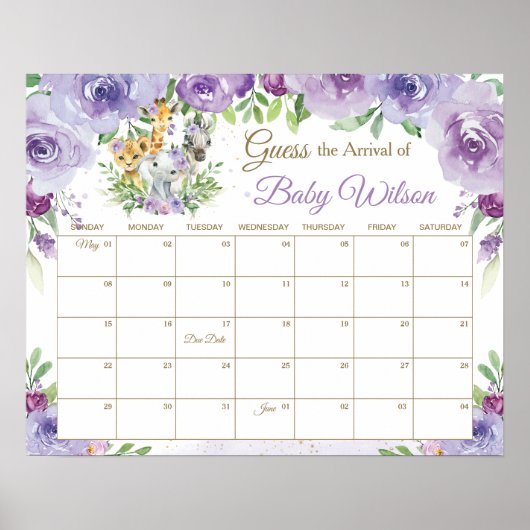 ジャングル動物の推測ベビーの期日ゲームサイン ポスター (正面)