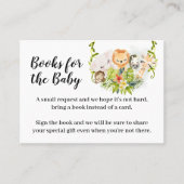 ジャングル動物の本を持って来る赤ちゃんシャワー挿入カード プレイスカード (正面)