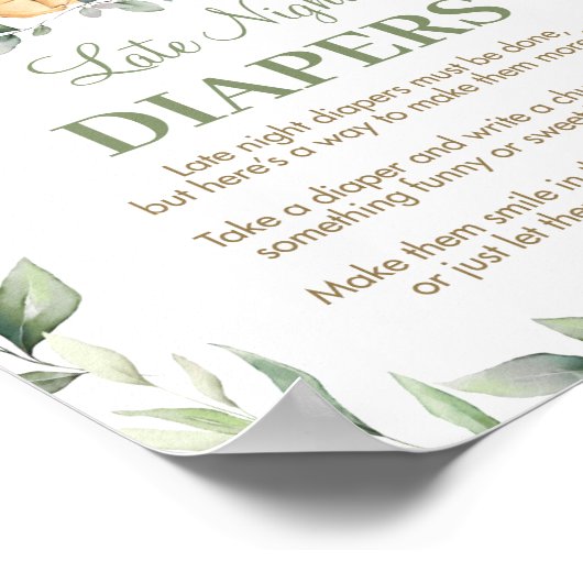 ジャングル動物の深夜おむつ赤ちゃんシャワーのサイン ポスター (角)