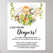 ジャングル動物の深夜おむつ赤ちゃんシャワーのサイン ポスター (正面)