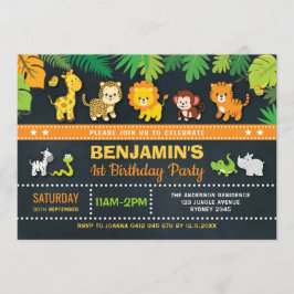 ジャングル動物の男の子のサファリの野生の1つの第1誕生日 招待状
