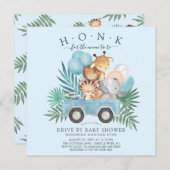 ジャングル動物の男の子の赤ちゃんシャワーでドライブ 招待状 (正面/裏面)