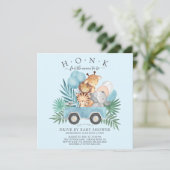 ジャングル動物の男の子の赤ちゃんシャワーでドライブ 招待状 (スタンド正面)