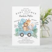 ジャングル動物の男の子の赤ちゃんシャワーでドライブ 招待状 (スタンド正面)