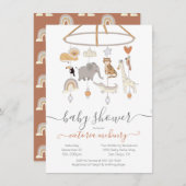 ジャングル動物の移動ベビーシャワー 招待状 (正面/裏面)