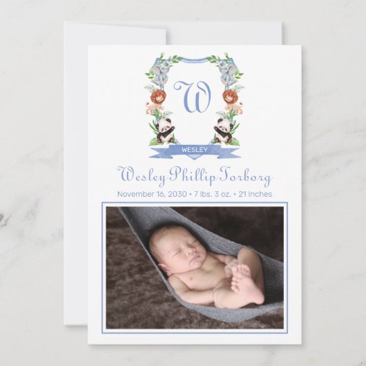 ジャングル動物の紋章の誕生のお知らせ 案内状 (正面)