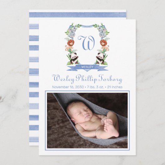 ジャングル動物の紋章の誕生のお知らせ 案内状 (正面/裏面)