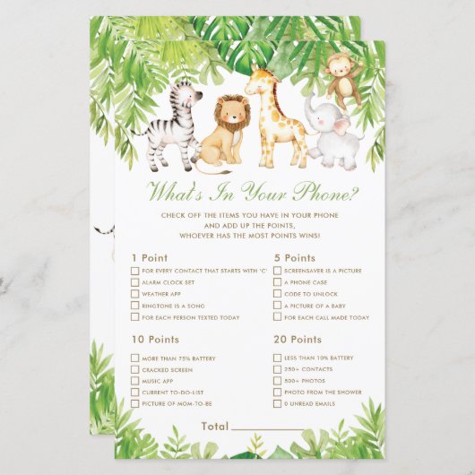 ジャングル動物の緑あなたの電話ゲームの中に何がある (正面/裏面)