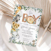 ジャングル動物の緑のサファリボーイ赤ちゃんシャワー 招待状