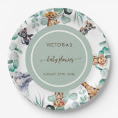 ジャングル動物の緑の中性の赤ちゃんシャワー ペーパープレート (正面)