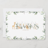 ジャングル動物の緑の双子ニュートラルベビーシャワー 招待状 (裏面)