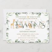 ジャングル動物の緑の双子ニュートラルベビーシャワー 招待状 (正面)