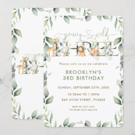 ジャングル動物の緑の若い野生と3 招待状