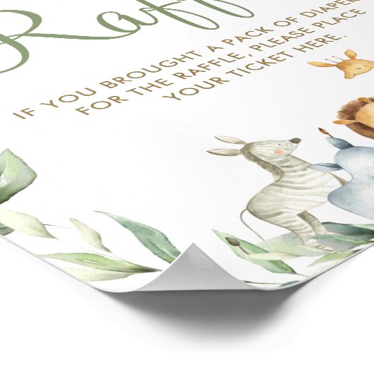 ジャングル動物の緑の赤ちゃんシャワーおむつラッフル ポスター (角)