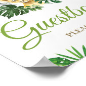 ジャングル動物の緑の赤ちゃんシャワーのゲストブックサイン ポスター (角)