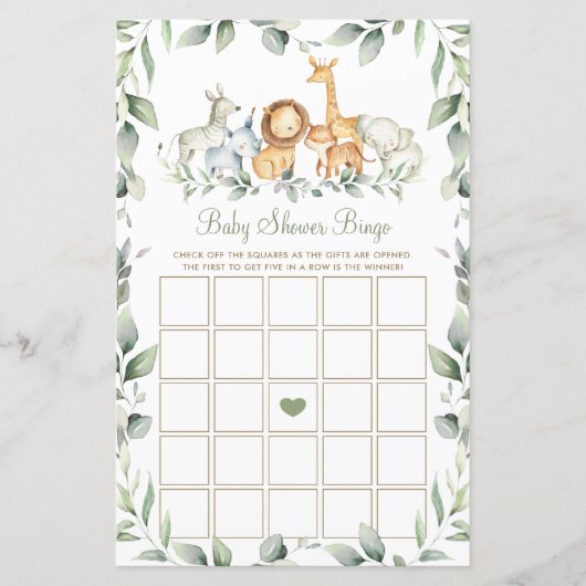 ジャングル動物の緑の赤ちゃんシャワービンゴゲーム (正面)