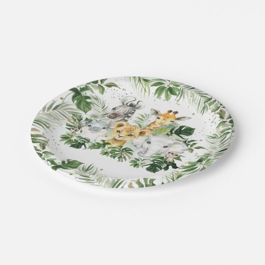 ジャングル動物の緑の赤ちゃんシャワー1st誕生日 ペーパープレート (アングル)