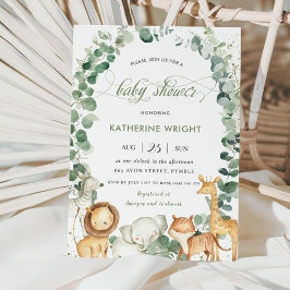 ジャングル動物の緑の赤男女兼用ちゃんシャワー 招待状