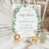 ジャングル動物の緑の赤男女兼用ちゃんシャワー 招待状