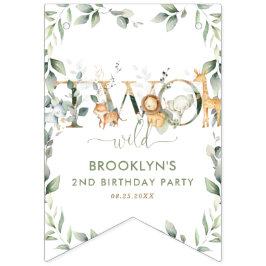 ジャングル動物の緑2つの野生の2番目の誕生日 バンティングフラッグ