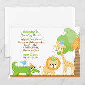 ジャングル動物の誕生日のパーティの招待状 招待状 (正面/裏面)