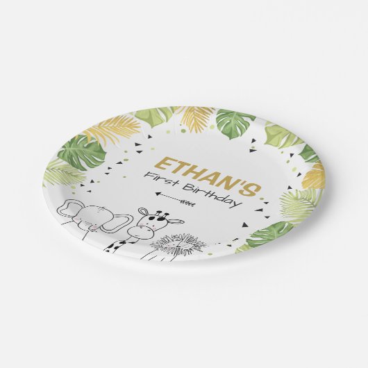 ジャングル動物の誕生日の紙皿のサファリの動物園 ペーパープレート (アングル)