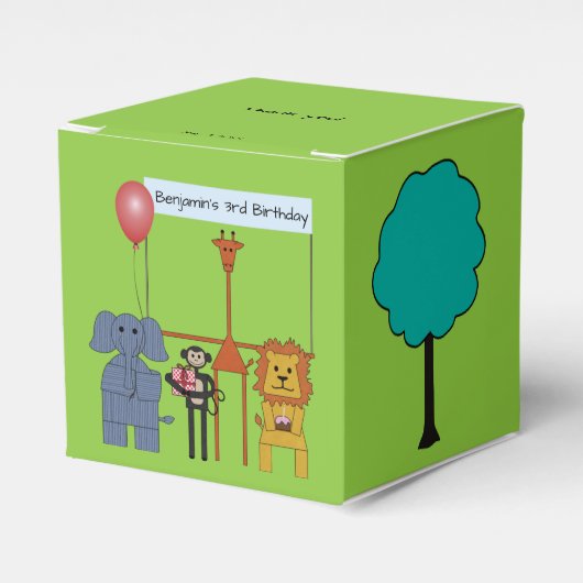 ジャングル動物の誕生日パーティーお礼箱 フェイバーボックス (正面サイド)