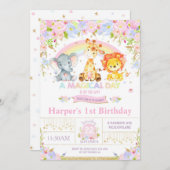 ジャングル動物の誕生日パーティーに招待娘 招待状 (正面/裏面)