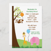 ジャングル動物の誕生日パーティーの招待 招待状 (正面/裏面)