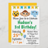 ジャングル動物の誕生日招待状 招待状 (正面/裏面)