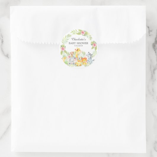 ジャングル動物の赤ちゃんシャワーありがとうお願い ラウンドシール (バッグ)