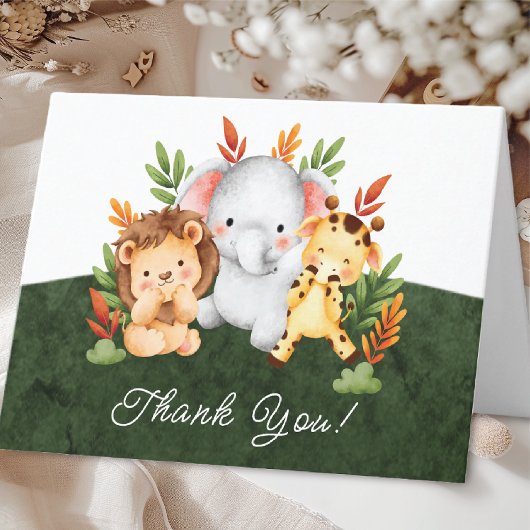 ジャングル動物の赤ちゃんシャワーありがとう サンキューカード