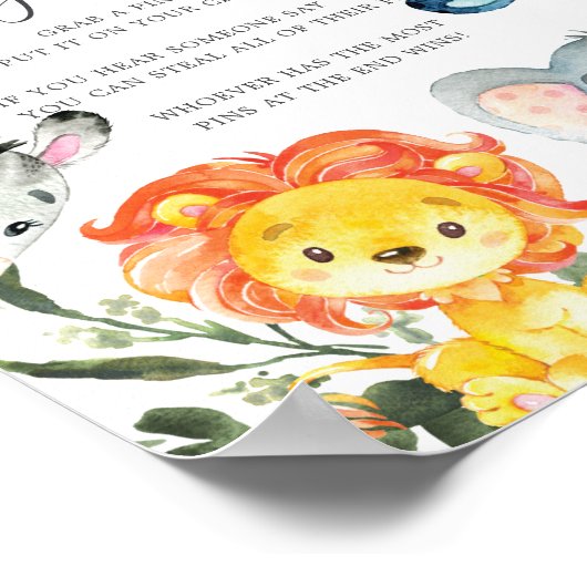 ジャングル動物の赤ちゃんシャワーはベビーのサインを言わない ポスター (角)