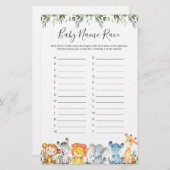 ジャングル動物の赤ちゃんシャワー名レースゲーム (正面/裏面)