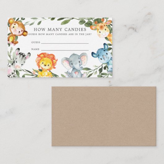 ジャングル動物の赤ちゃんシャワー推測するキャンディの数 エンクロージャーカード (正面/裏面)