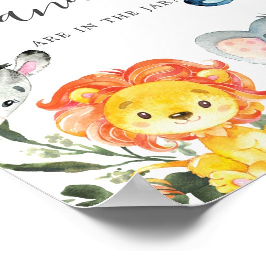 ジャングル動物の赤ちゃんシャワー推測するキャンディの数 ポスター (角)