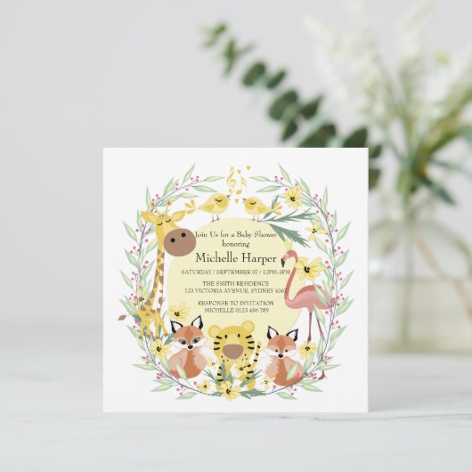 ジャングル動物の赤ちゃんシャワー男の子または女の子。 シーズンカード (スタンド正面)