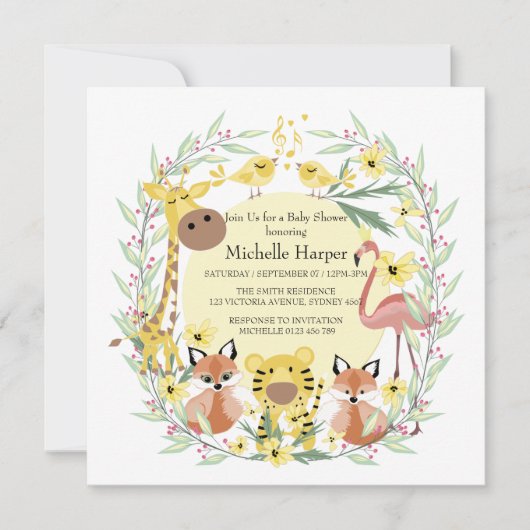 ジャングル動物の赤ちゃんシャワー男の子または女の子。 シーズンカード (正面)