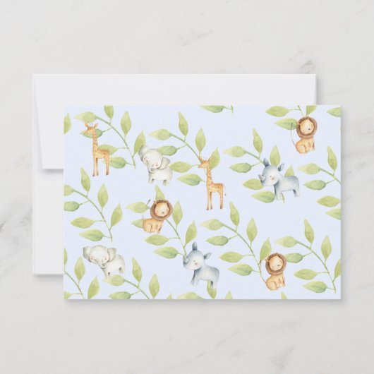 ジャングル動物の赤ちゃんシャワー知恵カードの単語 招待状 (裏面)